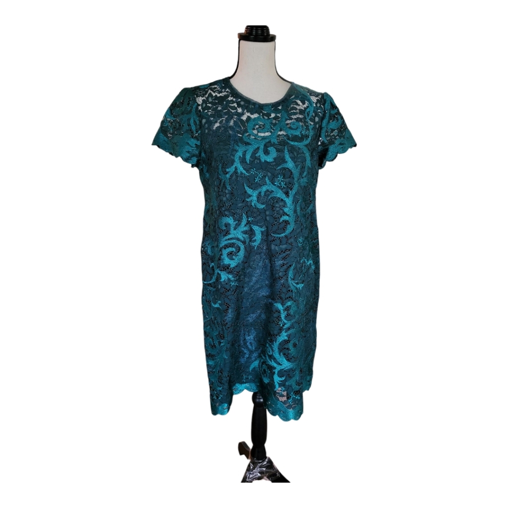Adrianna Papell Guipure Green Knee Length Lace Cocktail Dress Szβ 10